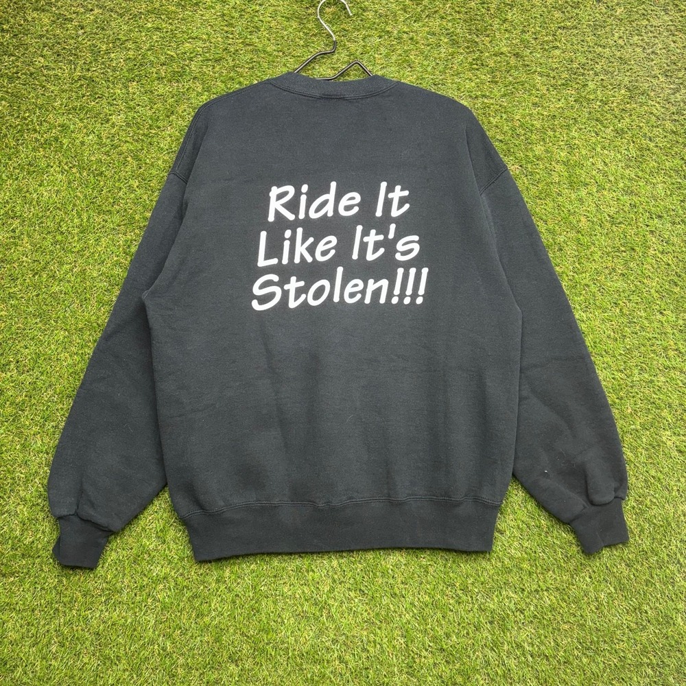 y2k Harley Sweatshirt Mens Large Style Crewneck Ride It Like Its Stolen Black